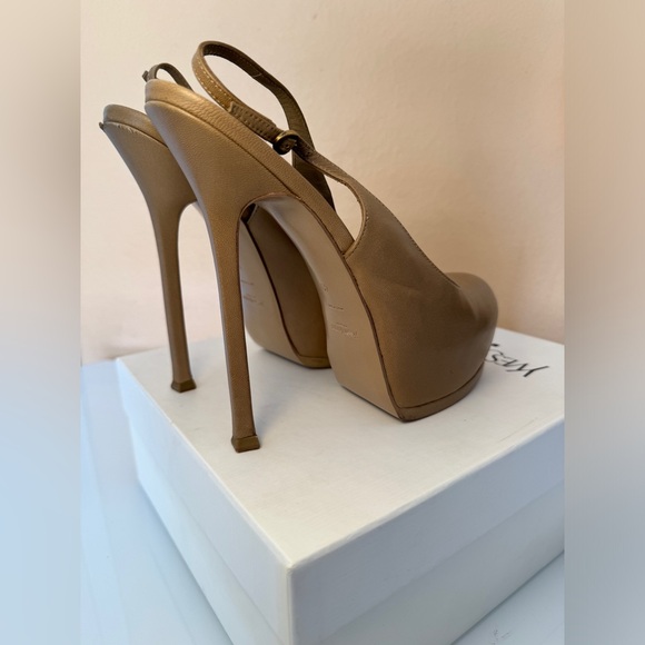 YSL Saint Laurent Slingback Heels Size 41 Platform Nappa Beige - Picture 6 of 15